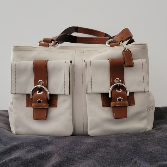 Coach 2007 White Leather Soho Satchel Tote Bag Purse 6468 Shopper Neutrals - Picture 15 of 16